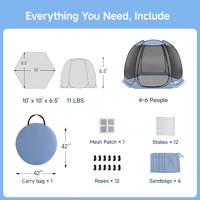 Alvantor Pop Up Screen House Tent, Instant Outdoor Gazebo with Mosquito Netting & UPF 50+ Sun Protection, Portable Canopy Shelter for Patio, Backyard, Camping (2-10 Person)