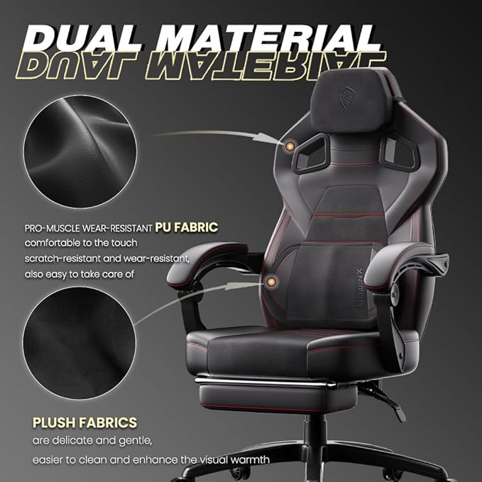 Dowinx PU Leather Gaming Chair with Footrest, 350lb Big and Tall Gamer Chair, Wide Seat Ergonomic Computer Chair with Lumbar Massage Support, Wide Back Office Chair for Heavy People, Deep Black