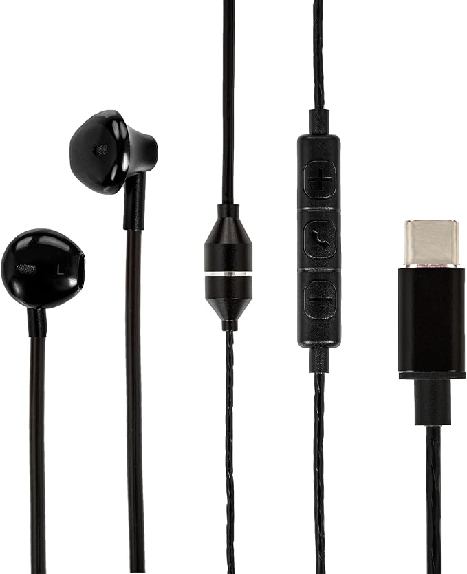 Wired Air Tube Anti-Radiation Headphones with Microphone, USB-C Plug, Radiation-Free Safe Earbuds for iPhone 15/16/17 Series, Android Phones& All USB-C Devices. (Black)