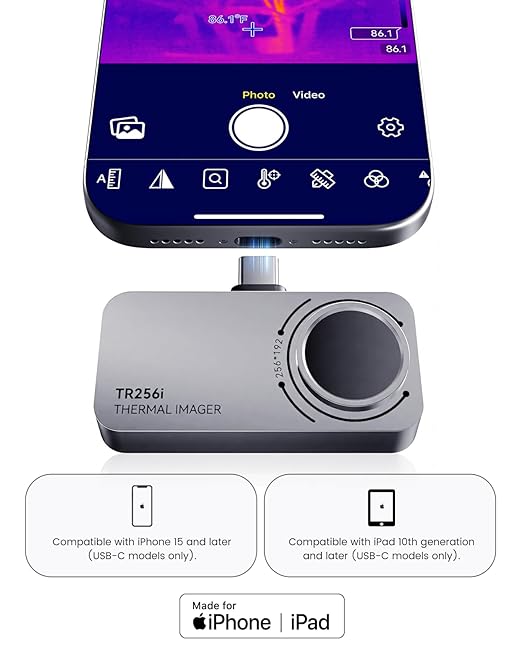 MILESEEY TR256i Thermal Imaging Camera for iOS (iPhone 17/16/15 and iPad w/USB-C), 512×384 Super Resolution Infrared Camera, iPad Thermal Imager, 5°F-1112°F for Electrical, Building, HVAC Detection