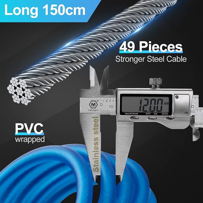 Bike Lock Keyless Combination Cable Lock eLinkSmart: Blue Waterproof Cable Lock 150cm Long Steel for Bicycle Scooter Motorcycle Door Fence Gate - Fingerprint Unlock via Phone App iOS Watch