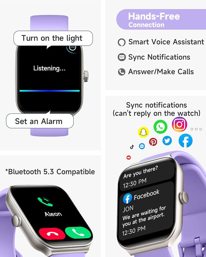 TOOBUR Smart Watch for Women Alexa Built-in, 1.95" Fitness Tracker with Answer/Make Calls, IP68 Waterproof/Heart Rate/Sleep Tracker/100 Sport Modes, Fitness Watch Compatible Android iOS