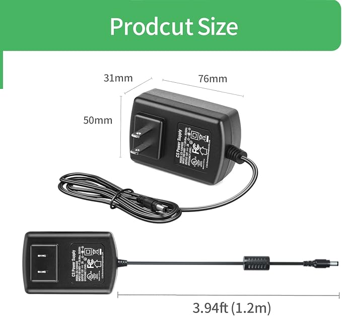 12V 2A Power Supply Adapter AC 100-240V to DC 12V, 5.5mm x 2.1mm Plug, Power Supply for IP Camera, DVR, NVR, LED Strip, Yamaha Keyboard Router – UL Listed FCC/RoHS Certified