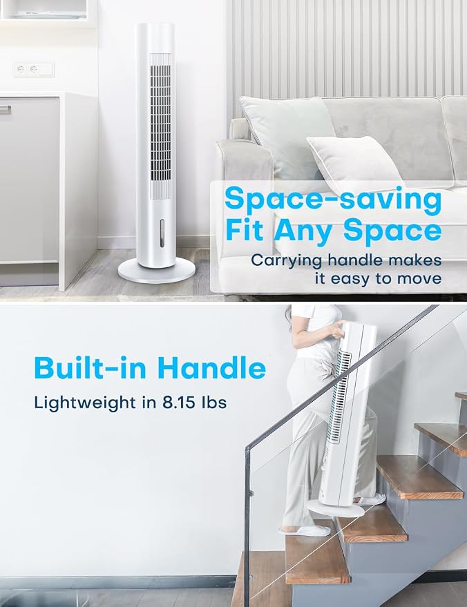 BALKO Evaporative Air Cooler, 35" Windowless Air Conditioner Portable, 3 Speeds, 1.2L Water Tank, 3 Ice Packs, 20ft Remote, 7H Timer, No Hose No Window Needed,70° Oscillating Portable AC Unit for Room