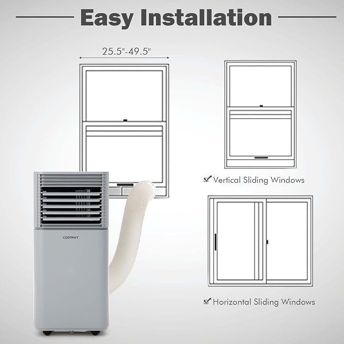 COSTWAY Portable Air Conditioners, 8000 BTU Portable AC Unit with Remote Control, Cooling for Room Spaces up to 230 sq.ft, with Sleep Mode, 24H Timer, Dehumidifier, Fan (8000 BTU, Grey)