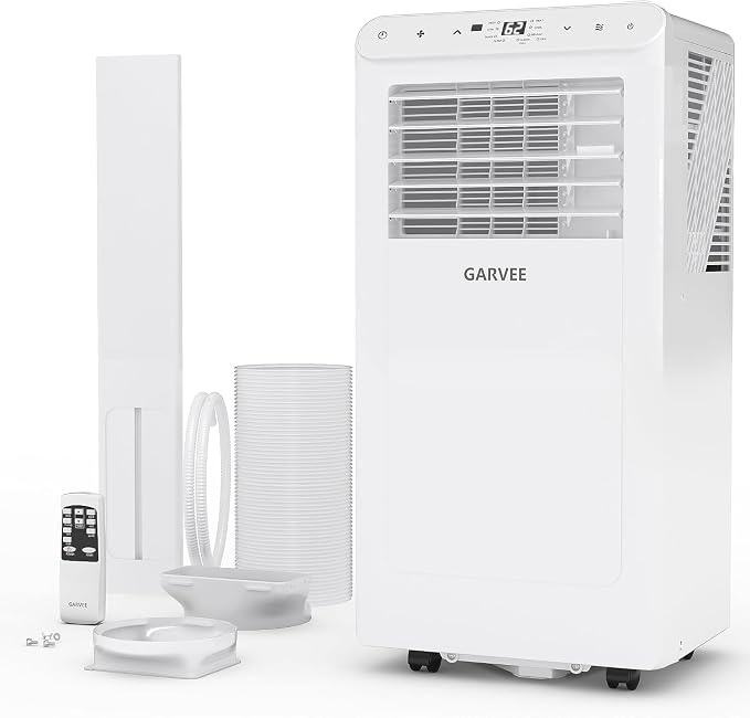 Garvee 8000 BTU Portable Air Conditioners,Up to 350 Sq.Ft. Remote Control 48dB Portable AC Unit, Dehumidifier, Fan, Sleep, 24H Timer&Installation Kit, DOE Certified, Ceer 6.2,White+White Panel