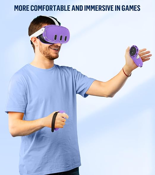 Silicone Cover Set Compatible with Meta/Oculus Quest 3 Accessories, Controller Grips, VR Shell Cover, Facial Interface Cover, Protective Lens Cover, Tempered Glass Lens Caps, Not Fit Quest 3S
