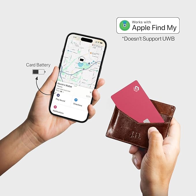 SPOTMINDERS Apple MFi Certified Credit Card Wallet Tracker PRO Pink (iOS Only) Travel Essentials for Women Works with Apple Find My Rechargeable Tracking Card IP68 0.07in Slim Item Finder for Passport