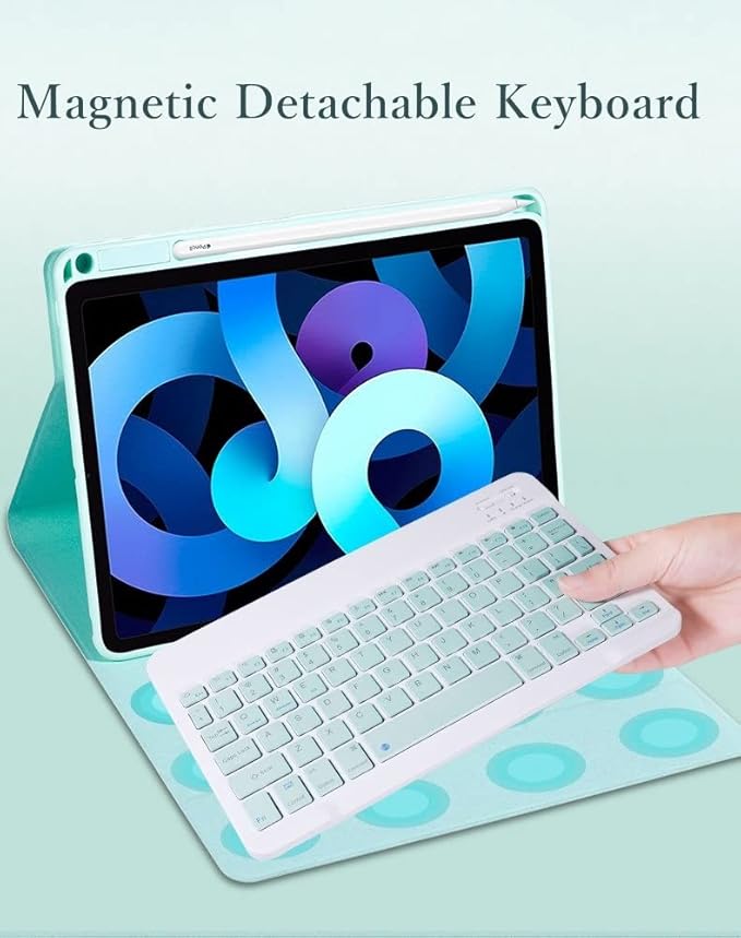 kaitesi Keyboard Case for iPad A16 (11th Gen 11")/ iPad 10th Generation 2022 10.9 inch, Magnetically Detachable Bluetooth Color Keyboard Smart Folio Cover with Pencil Holder (Misty Blue)