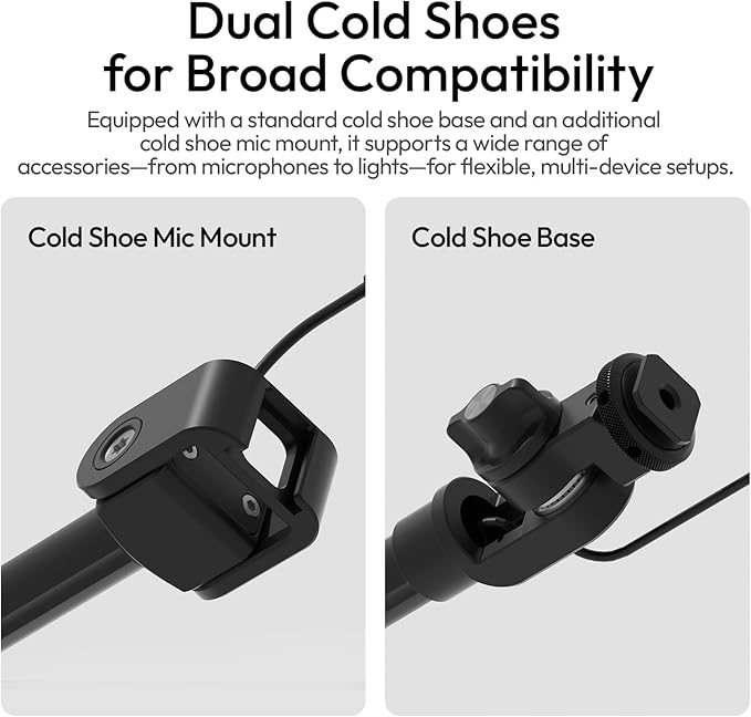 ULANZI ZJ08 Extendable Cold Shoe Mic Arm Pole with Built-in 3.5mm Audio Cable, 3 Section Aluminum Microphone Boom Pole for Cold Shoe Microphones, Angle Length Adjustable, 1KG Max Load