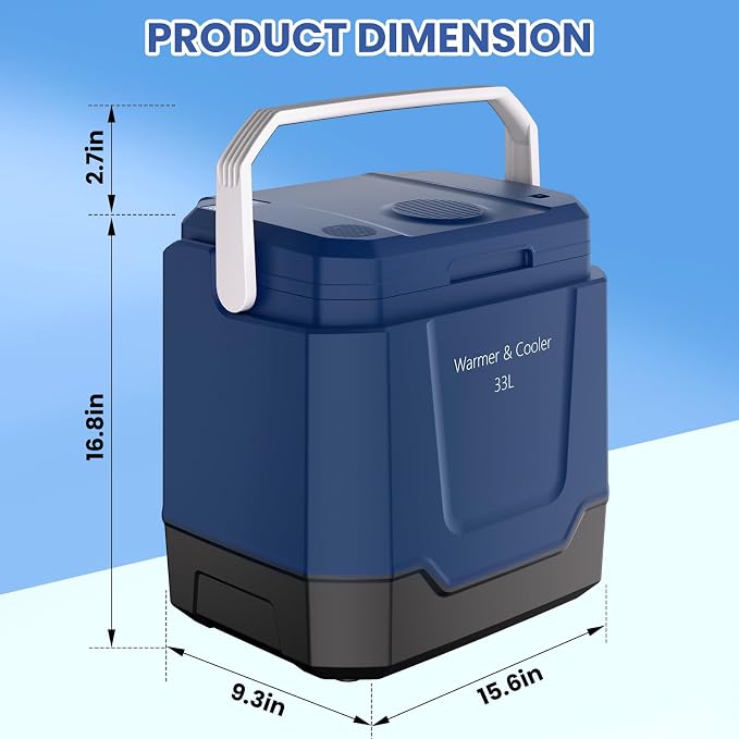 Garvee 35 Quart (33 l) Electric Cooler & Warmer, Portable Car Refrigerator with Automatic Locking Handle, 12V Car Cooler for Vehicle & Trucks, 110V AC Home Power Cord, Plug in Coolers. Blue