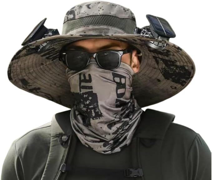 Wide Brim Solar Fan Outdoor Fishing Hat,Waterproof Hat with Two Solar Fan for Men/Women,Solar Fan Hat UPF50+