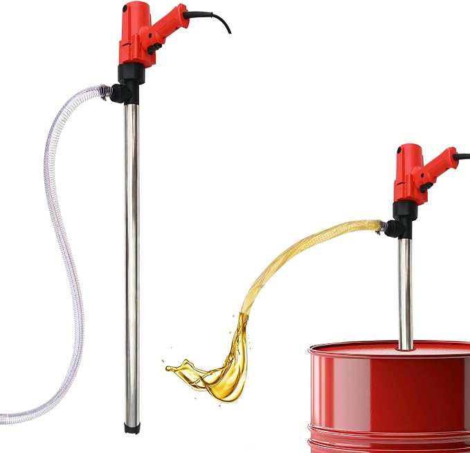 2480W Electric Fuel Transfer Barrel Pump, 110V 13000RPM, for 55 Gallon Electric Transfer Pumps with 36in Stainless Steel Tube and 6.6ft Steel Wire Hose, for Diesel,Lubricants,Slightly Viscous Liquids