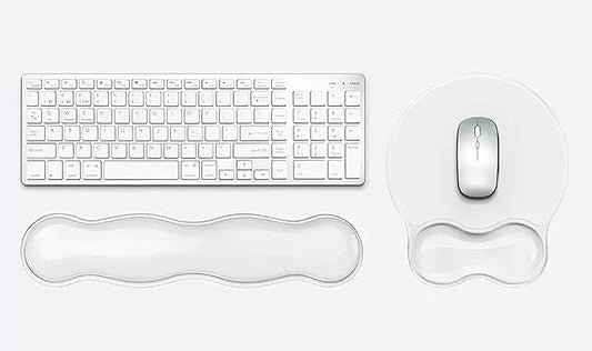Mouse Pad with Wrist Rest, Soft Cloud Gel Keyboard Mouse Pad Set with Hand Wrist Support, Cute Non Slip Office Desk Accessories for Comfort/Pain Relief/Computer/Laptop (2Pc Clear Wave)
