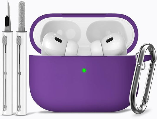 Ljusmicker for AirPods Pro Case Cover with Cleaner Kit,Silicone Protective Cases for Apple AirPod Pro 2nd/1st Generation Case for Women Men,AirPods Pro 2 Case Accessories with Keychain-Dark Purple