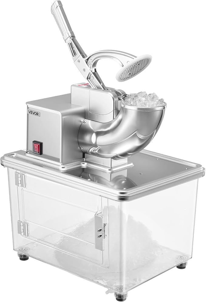 VEVOR Commercial Ice Crusher 661LBS/H, 350W Electric Snow Cone Machine with 4 Blades, 2000RPM Stainless Steel Shaved Ice Machine with 11 Gal Crushed-Ice Box, for Family Restaurants Bars, Silver