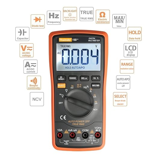 Auto Ranging Digital Multimeter TRMS 6000 with Battery Alligator Clips Test Leads AC/DC Voltage/Account,Voltage Alert, Amp/Ohm/Volt Multi Tester/Diode (Orange 8pcs)