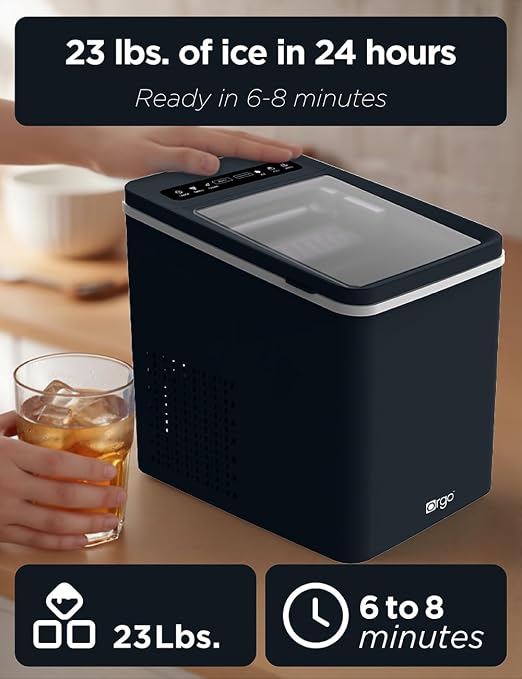 Orgo The Maverick Countertop Ice Maker, Makes 23 lbs. in 24 Hours, Bullet Shaped in 2 Sizes, Ice Maker Ready in 6-8 Minutes, LED Control Panel, Self-Cleaning, Includes Scoop, TMT4653, Black