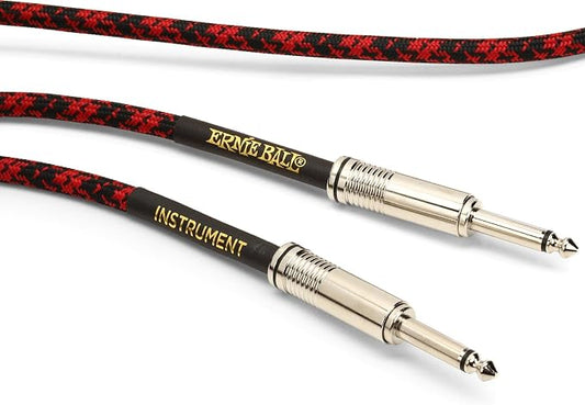 Ernie Ball Braided Instrument Cable, Straight Straight, 18ft, Red/Black