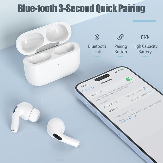 Wireless Charging Case for AirPod Pro 1 /2nd Gen Only with Bluetooth Button, Wireless Charger CaseCompatible with AirPods Pro 1st and Pro 2nd Case Replacement Charger Cases (No Earbuds)