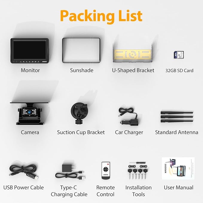 Magnetic Solar Wireless Backup Camera Plug and Play 7" 1080P HD DVR IPS Monitor,IR Night Vision,IP69 Waterproof 1-Min Solar Install,No-Drill,Xroose Wireless Backup Camera for Truck/Trailer/Camp