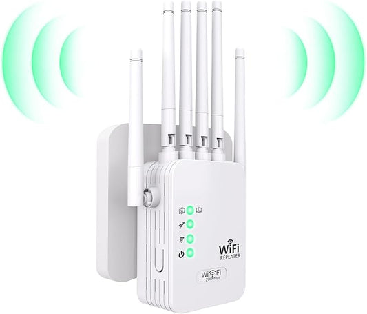 2026 WiFi Extender Signal Booster with 6 Antennas, 2 Ethernet Ports,1200Mbps, Wall-Penetrating, Easy Setup for 35+ Devices, Long Range WiFi Booster,360° Full Coverage