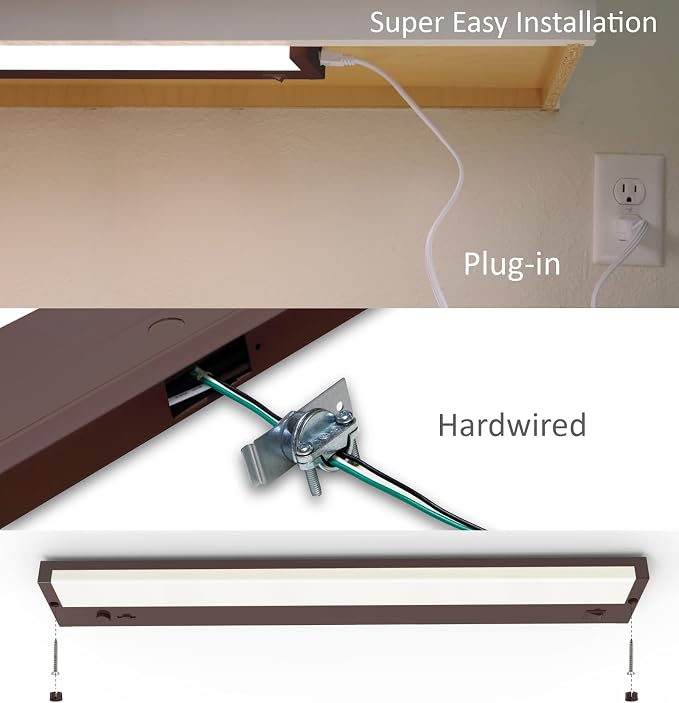 Leetdud Under Cabinet Lighting Plug in or Hardwired Built-in Dimmer, 18 Inch 9W, 5CCT 2700/3000/3500/4000/5000K, Linkable Counter Lights for Kitchen, ETL Dimmable LED Light Fixture, Bronze