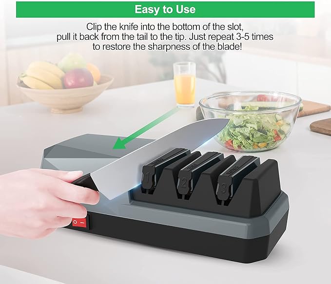 5 in 1 Adjustable Speed Electric Knife Sharpener(Grey)&3 Stage Electric Knife Sharpener(Grey)