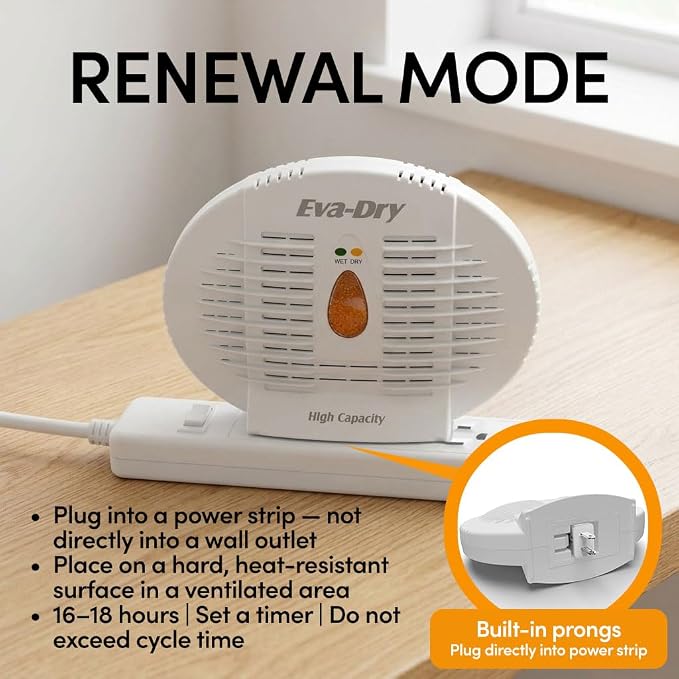 va-Dry E-500 Renewable Silica Gel Dehumidifier 5-Pack — Cordless Operation, Plug-In to Renew | 500 Cu Ft Each | Gun Safe, Closet, Bathroom, Boat, RV | No Batteries | Up to 10 Years