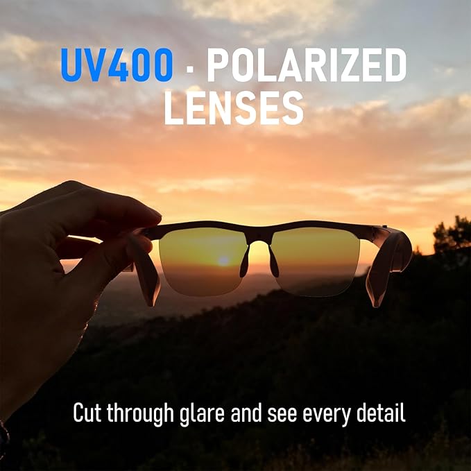Smart Glasses, Open-Ear Audio Bluetooth Sunglasses | UV400 Polarized Lenses, Bluetooth 5.3, 8H Playtime | Adjustable Silicone Nose Pads, Hands-Free Call for Sports Driving Cycling | Men & Women