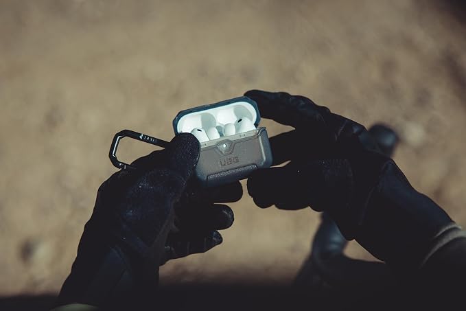 URBAN ARMOR GEAR UAG Designed for AirPods Pro 3rd Gen Case, Translucent Rugged Military Grade Drop Proof Protective Cover with Detachable Carabiner Clip & Secure Lip Closure, Scout Smoke
