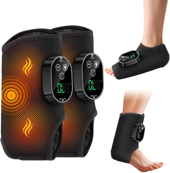 2-Pack Cordless Heated Foot Massager for Neuropathy – Rechargeable Foot & Ankle Wrap Heating Pad with 6 Heat Levels, 3 Vibration Modes, 3000mAh Battery (Black)