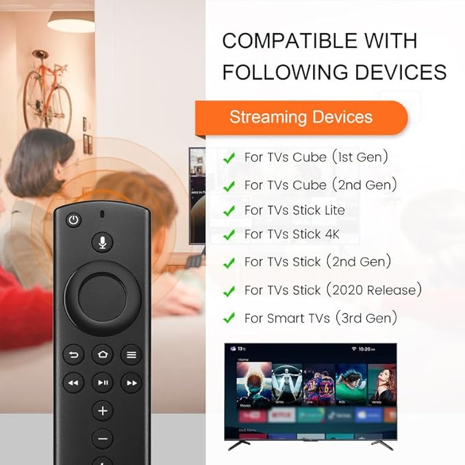 Replacement Voice Remote Control Compatible with All Fire-Series TVs Stick & Cube,TVs Stick Lite/Stick (2nd Gen)/TVs Stick 4K/TVs Cube (1st/2nd Gen),and fit for Smart TVs 3rd Gen