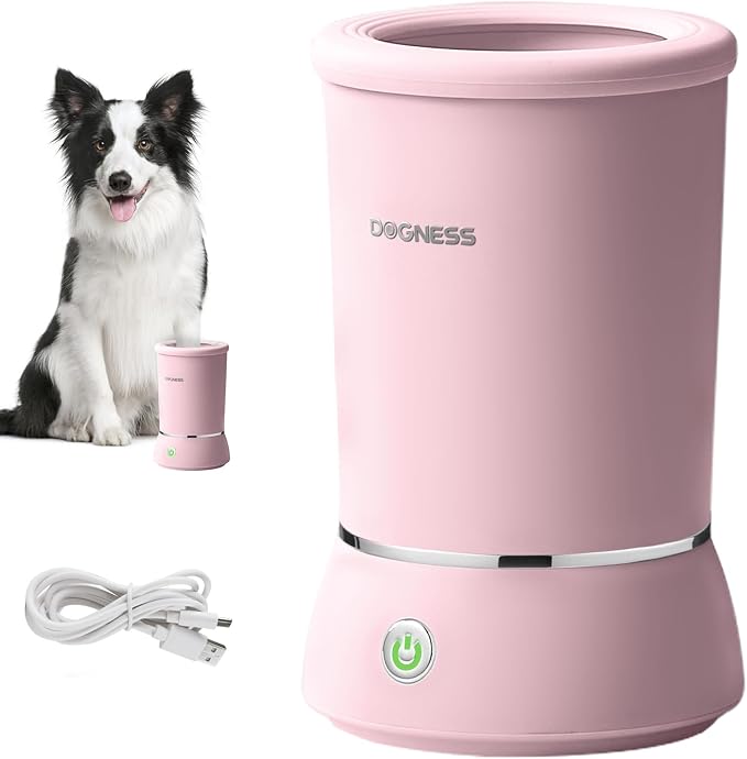 DOGNESS W01 Automatic Dog Paw Cleaner for Small to Medium Dogs (Light Pink) | Original Design | Premium Thick Materials | Rechargeable