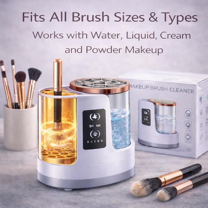 Automatic Makeup Brush Cleaner Machine with Automatic Cleaning and Drying Functions Portable Makeup Brush Cleaner for All Size of Makeup Brushes Gifts for Makeup Lovers