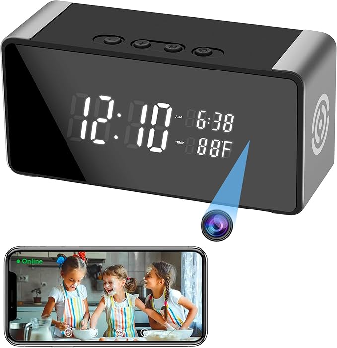 Hidden Camera Clock - Ultra 4K HD Wireless Indoor Camera for Home Security - Mini Nanny Cam with Night Vision, Smart Motion Detection, Remote Live Stream