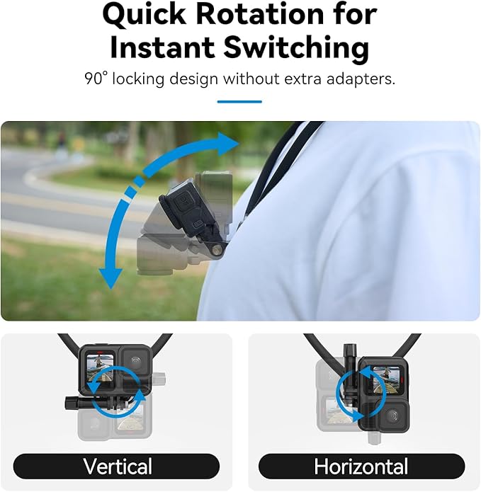 TELESIN Neck Mount SE 2.0 with Air Cushion, Adjustable Chest Strap and Neck Mount for Hands-Free POV Vlogging for GoPro Hero 13/12/11/10/9, Insta 360 X5/X4/Ace Pro 2 / Osmo 360 Nano Action 6/5 Pro/4/3