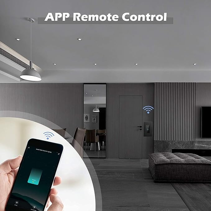 Smart Light Switch 2.4GHz WiFi Light Switch Compatible with Alexa and Google Home, Single Pole, Needs Neutral Wire (Black)