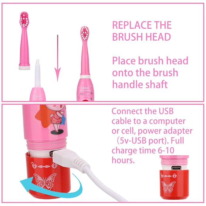 OJV 8620 Musical Electric Toothbrushes 8630 Kids Sonic Electric Toothbrushes (Pink)