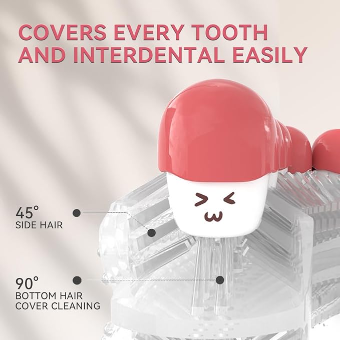 Adult Ultrasonic Electric Toothbrush, 360° Oral Cleaning for Stain & Whitening, IPX7 Waterproof Rechargeable, U-Shape Brush Head×3 + Straight Handle Brush Head×2 + Storage Cup