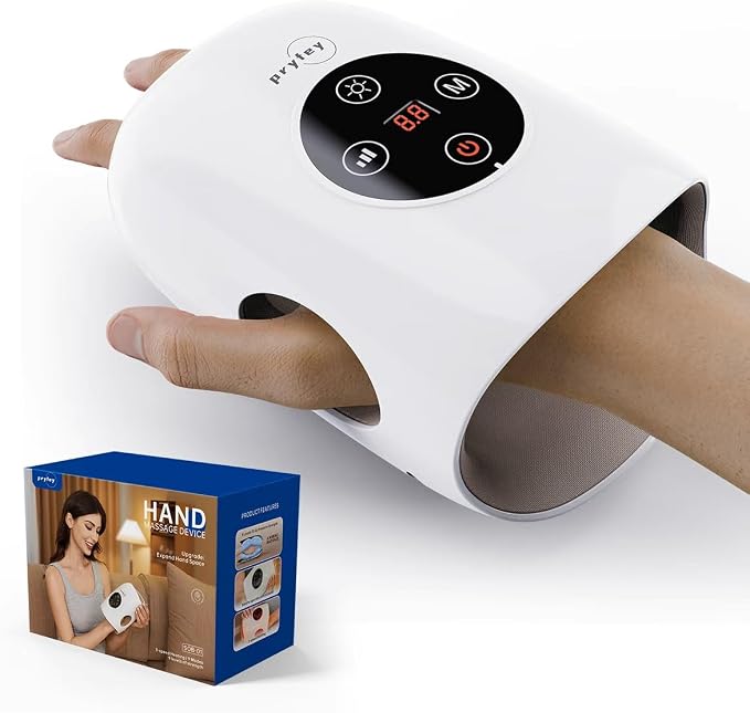 Hand Massager with Heat and Compression, Cordless Hand Massage for Arthritis Carpal Tunnel Relief, Finger Wrist Relaxation, 9 Modes 9 Intensities, Gifts for Fathers, Women Mom, White