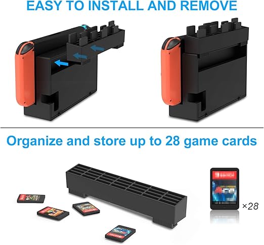 FastSnail Charging Dock and 2 Pack Switch Grips Kit for Nintendo Switch Joy Con & OLED Model, Charger Controller Stand Station with Charging Cable & with 28 Game Card Slots & 6 Thumb Grip