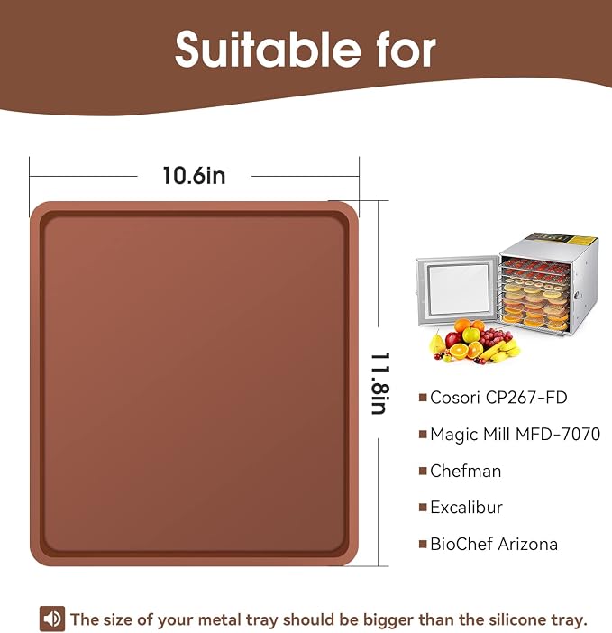 4 PCS Silicone Dehydrator mats with Edge Compatible with Cosori CP267-FD & Magic Mill, BPA-Free Silicone Tray Liners, Fruit Roll Sheet for Fruit Leather, Vegetables, Meat, Herbs and Liquid