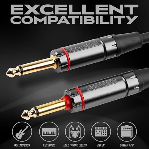 Cableworks By Gator Cases Headliner Series Premium 20 Ft Straight to Straight Guitar Instrument Cable with Quiet Switch Technology (GCWH-INS-20QT)