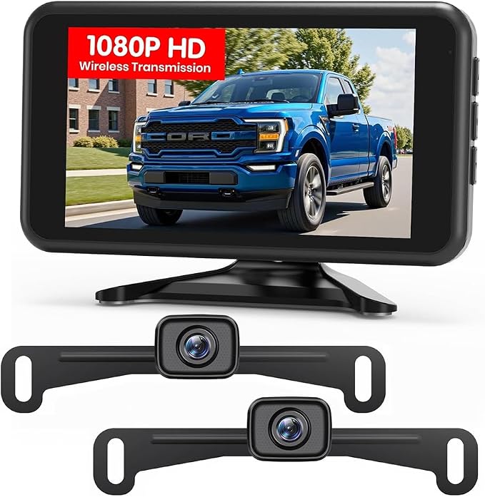 AUTO-VOX Wireless Backup Camera:1080P HD Dual-Channel Monitor, Easy Installation,Stable Digital Transmission Signal,IP69K Waterproof Night Vision Back Up Camera for Truck,SUV,Car,Vans