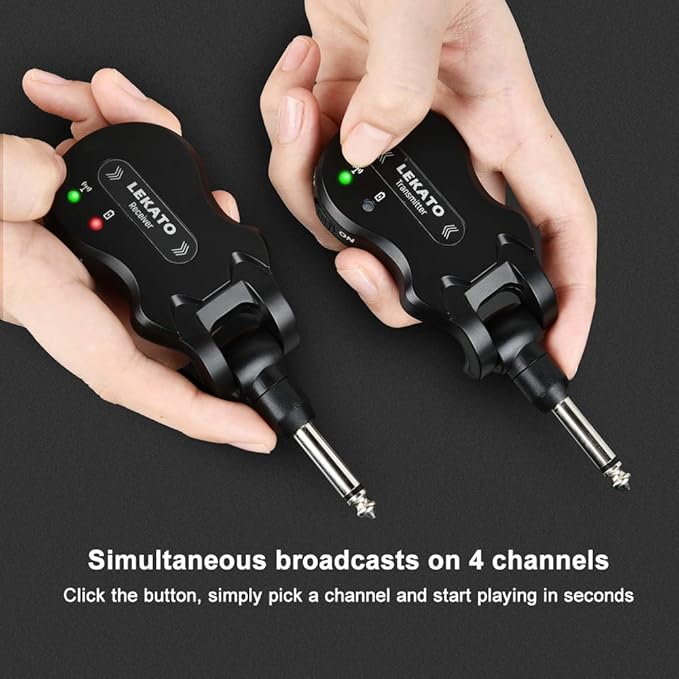 LEKATO 5.8Ghz Wireless Guitar System 4 Channels Audio Digital Guitar Transmitter Receiver