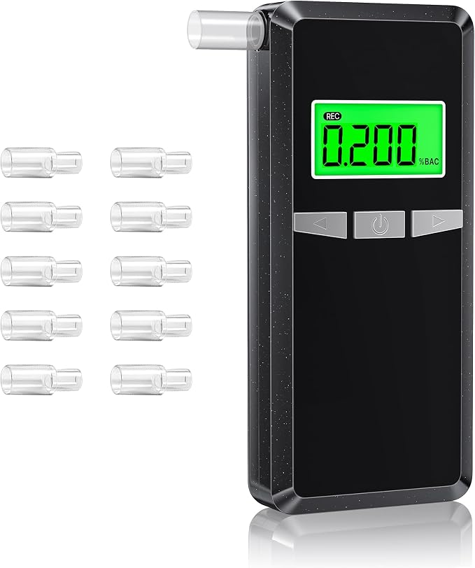 Breathalyzer,2026 Upgraded Alcohol Tester with Blue LCD Digital Display,Portable Alcohol Tester for Home or Party Use with 10 Mouthpieces