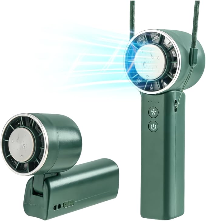 Foldable Handheld Fan with Ice Cooling - 4 Speed Rechargeable Mini Portable Fan, Ultra-Lightweight Personal Air Cooler for Desk, Travel and Makeup, Green