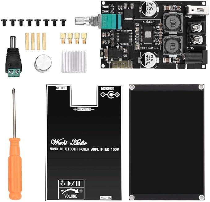 ZK-1001B Bluetooth Amp Board, 100W Power Output,BT 5.0 AMP Board for DIY Wireless Speakers AMP Module TPA3116 Board DC7-24V BT/AUX/USB Input for DIY Wireless Speakers TWS Amplifier Board
