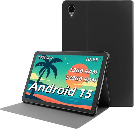 Android 15 Tablet, 11 Inch Tablets, Android Tablet for Adults with Case, 12GB RAM 128GB ROM (1TB Expandable), T606 Octa-Core, 8000mAh Battery, 5G WiFi, 13MP Camera, 18W Fast Charging